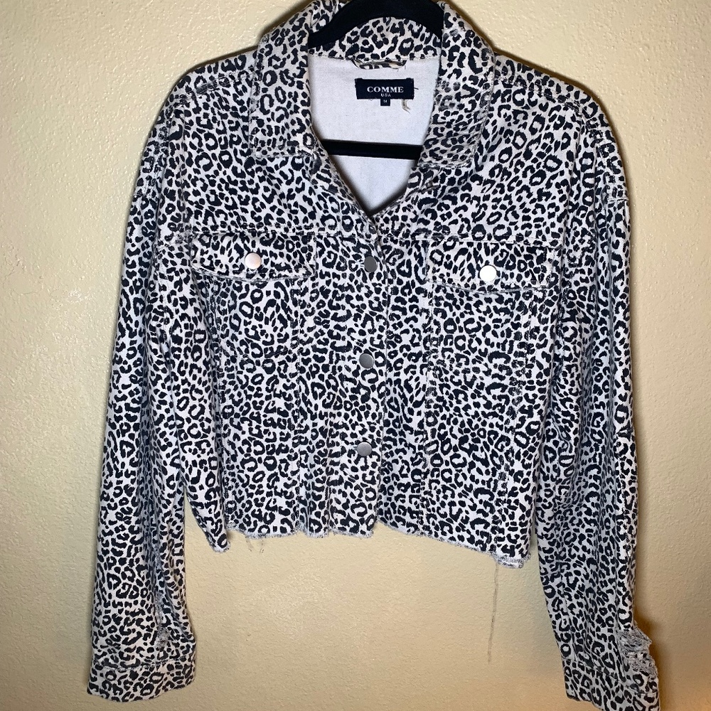 Distressed Leopard Print Cropped Jacket - image 1